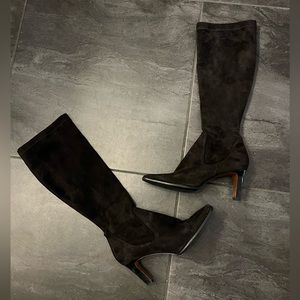 Black Suede Knee High 8.5 Cole Haan Square Toe Boots